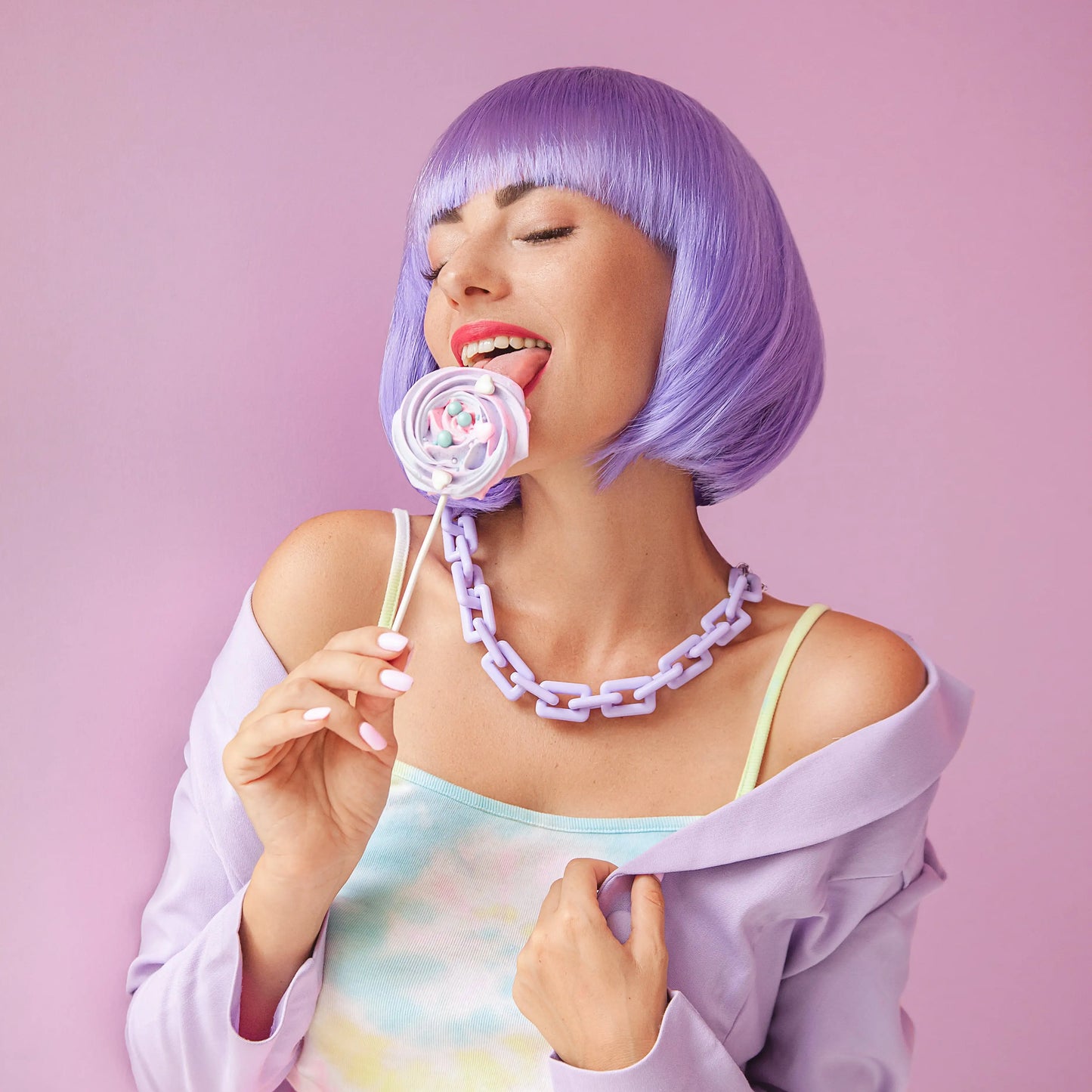 Purple Thick Bob Wig