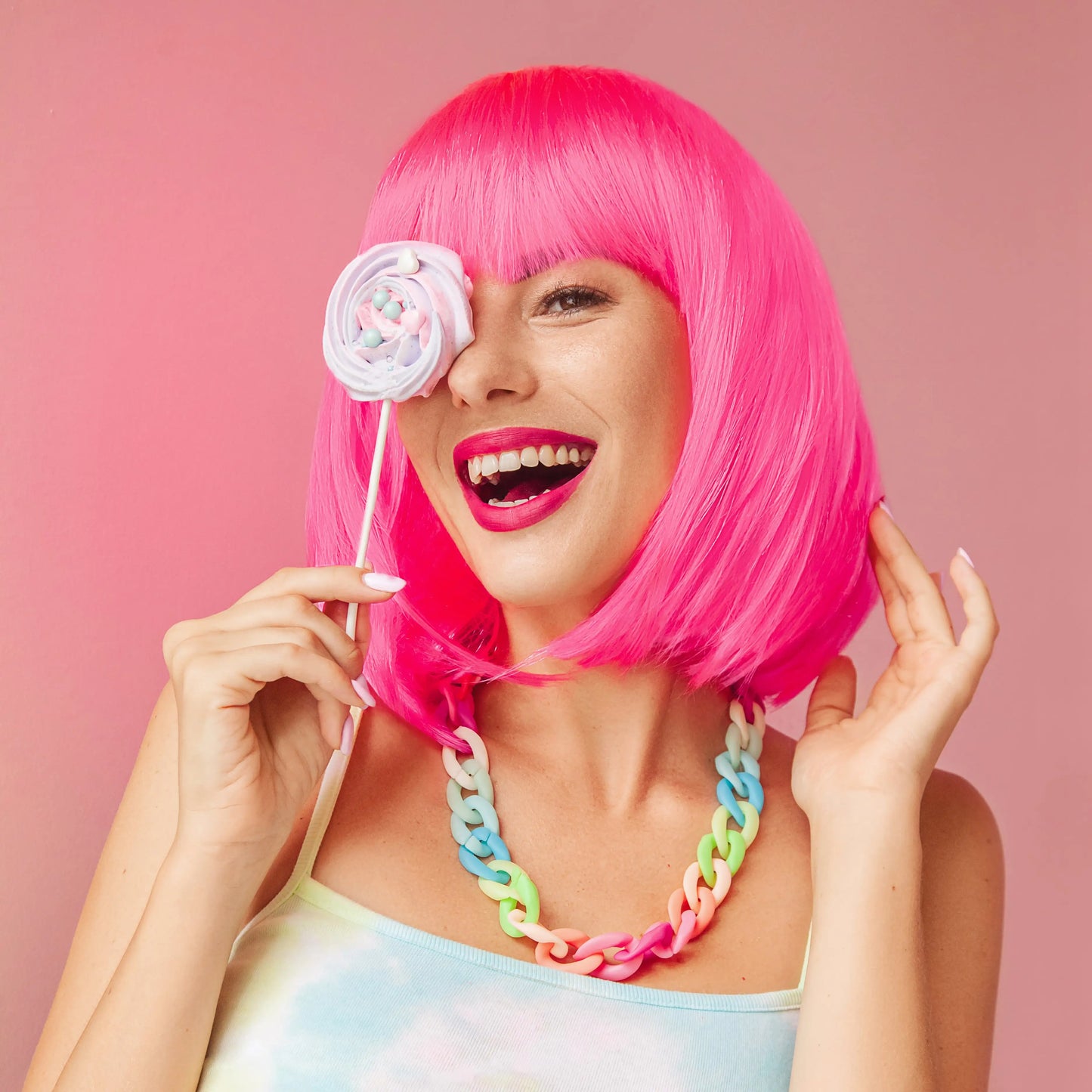 Pink Thick Bob Wig
