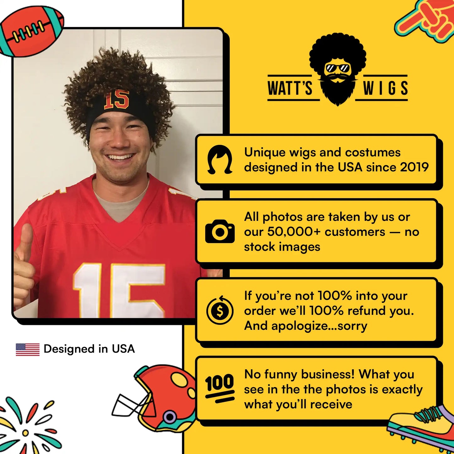 Mahomes Headband Wig